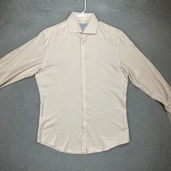 Charles Tyrwhitt Dress Shirt Mens 16-33 Peach Herringbone French Cuff Extra Slim